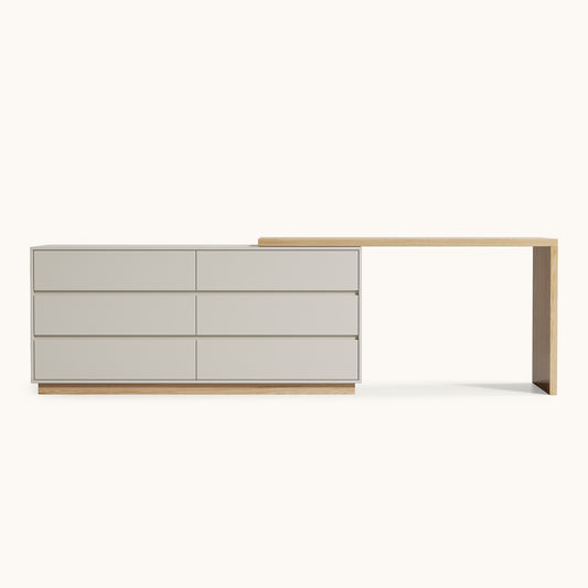 Modern Swivel Desk 98.5" with Extendable Tabletop & 6-Drawer Storage