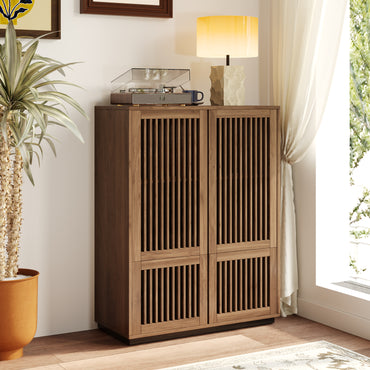 Cabinet S71-FK-M001 Mid-Century Modern Wooden Slatted Door 4-Door