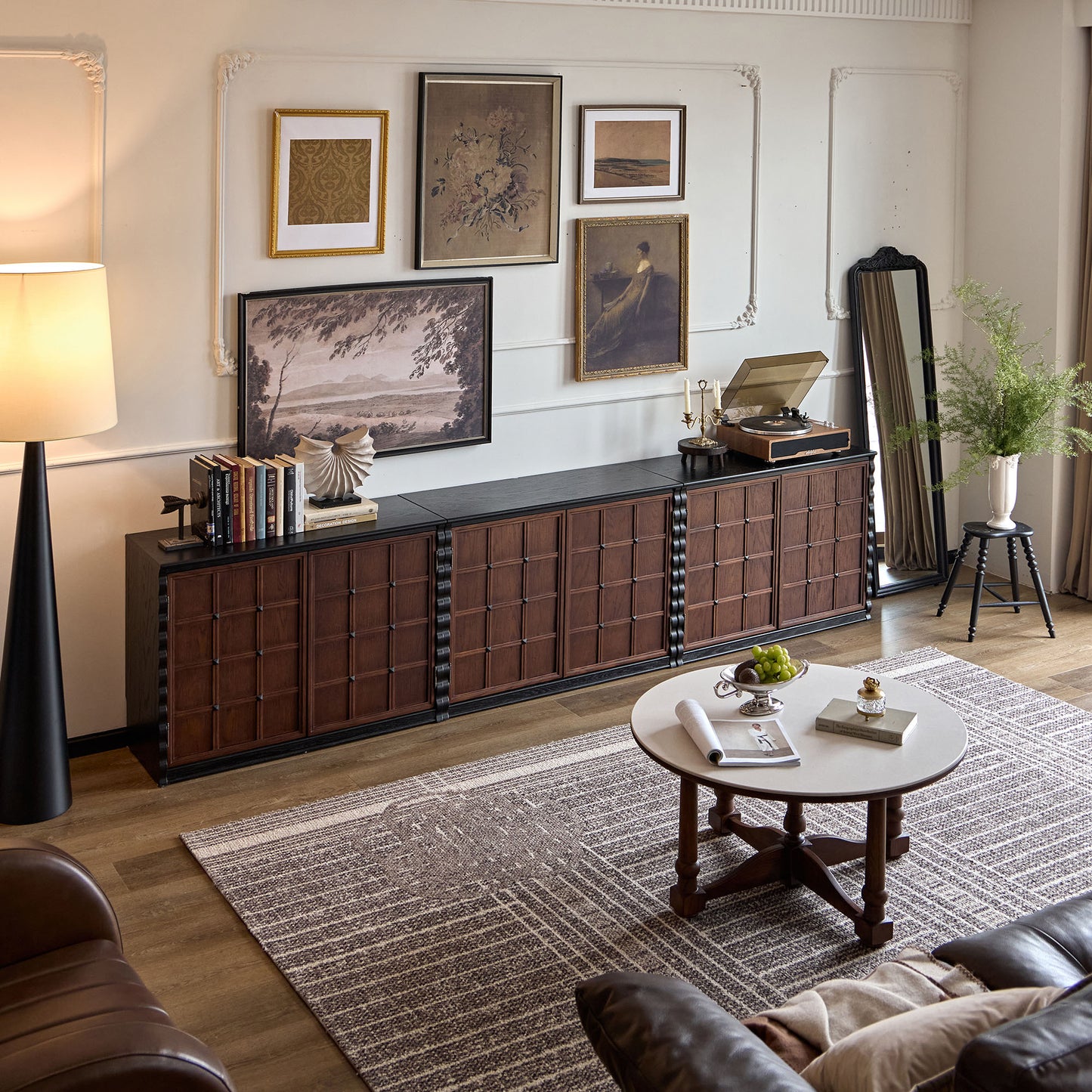 Gael Vintage Wall Storage Cabinet with Sliding Doors, Mid-Century Walnut Wall Cabinet