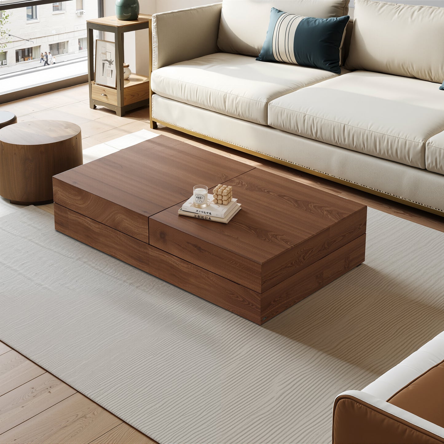 Coffee Table LSCJ1200 Mid-Century Spacious Storage Modern Adjustable Size 47.2"-81.8"