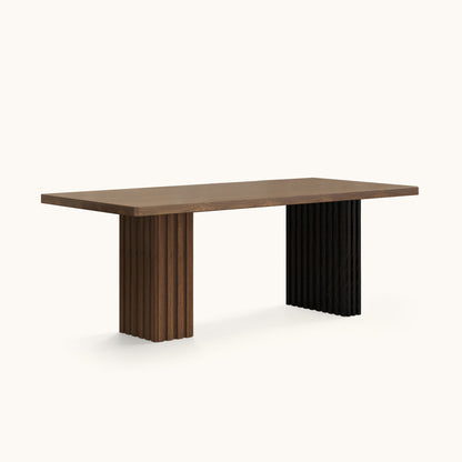 Mid-Century Modern Dining Table 70.8" with Ribbed Pedestal Base & Spacious Tabletop