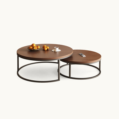 Round Nesting Coffee Tables  55.2" Set of 2 Two-Tone Finish （Warm Walnut）