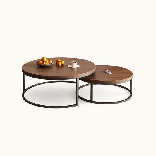 Round Nesting Coffee Tables  55.2" Set of 2 Two-Tone Finish （Warm Walnut）