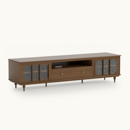 Mid Century Modern TV Stand 78.7" with Louvered Doors & Storage