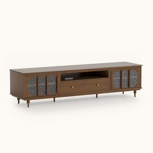 Mid Century Modern TV Stand 78.7" with Louvered Doors & Storage