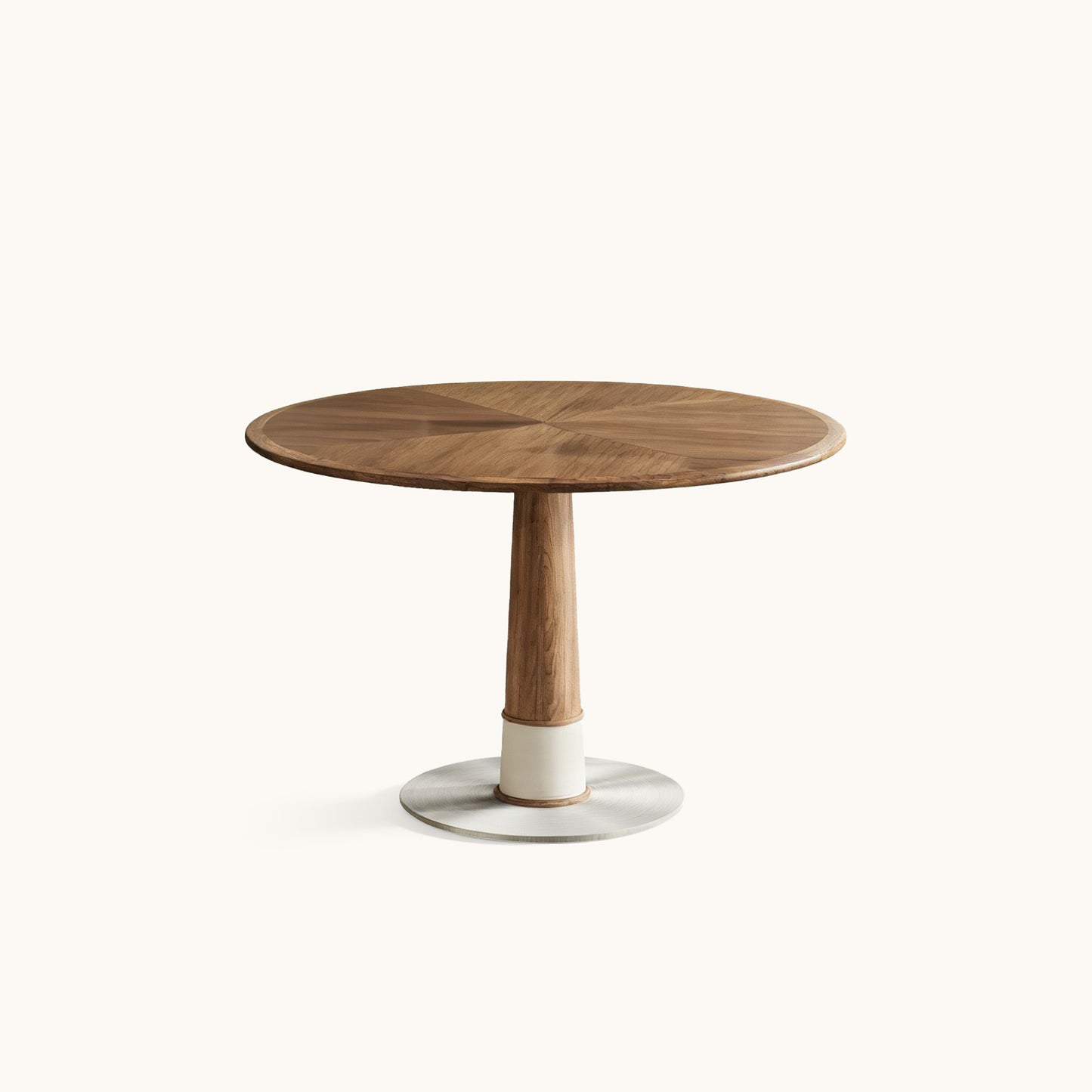 Modern Round Walnut Dining Table 47.2" with Metal Pedestal Base