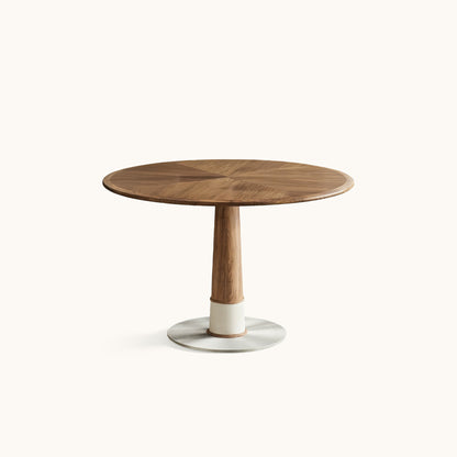 Modern Round Walnut Dining Table 47.2" with Metal Pedestal Base