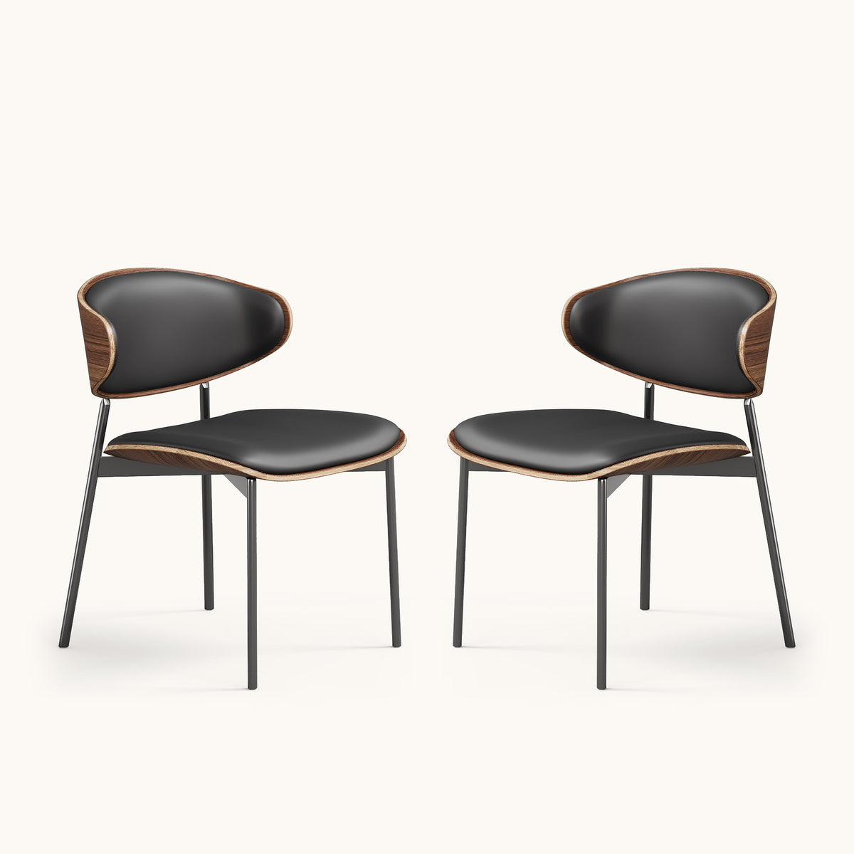 Mid-Century Modern Upholstered Dining Chair  (Set of 2) Black
