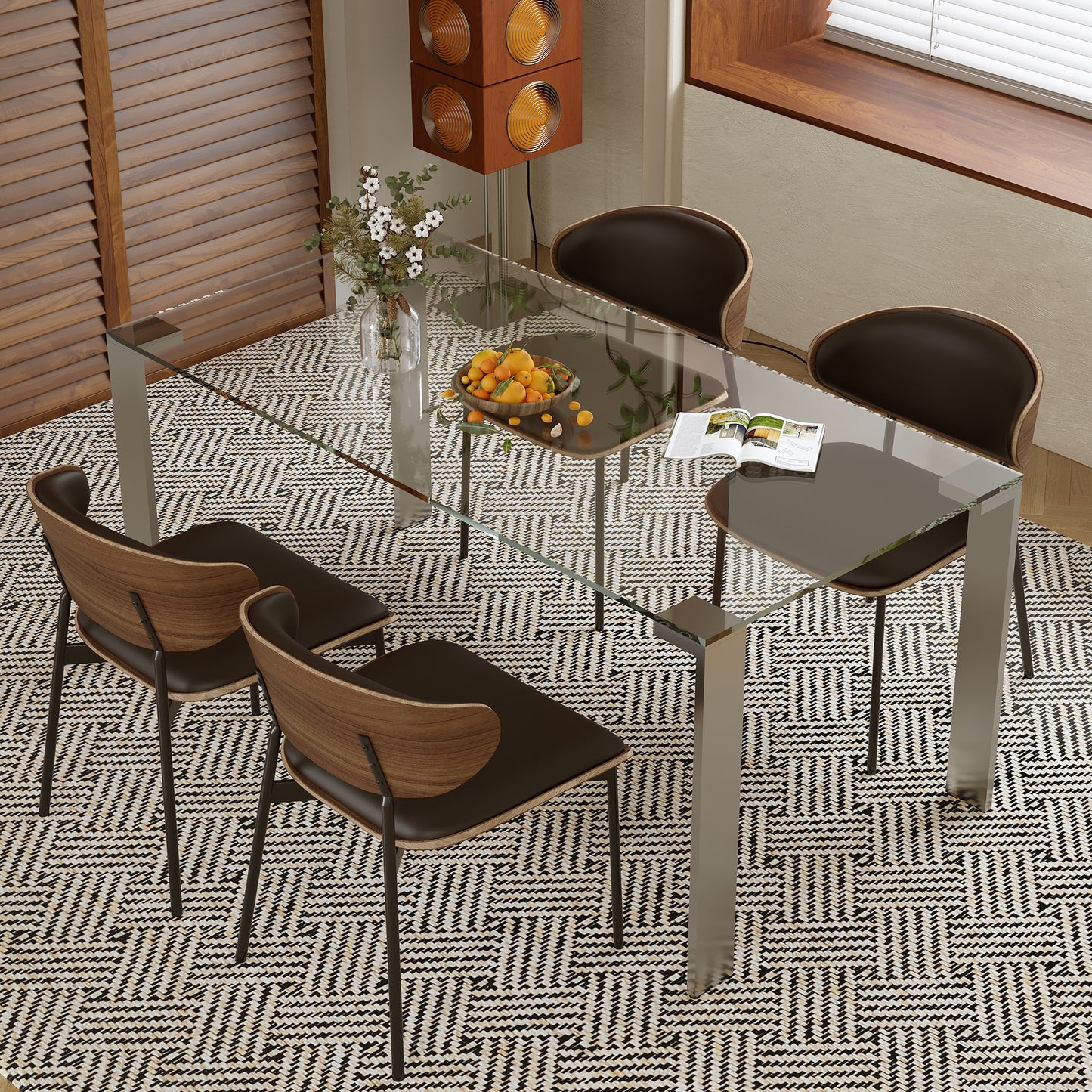 Dining Table SBYCZ005 Modern Tempered Glass Brushed Stainless Steel Legs 66.9"