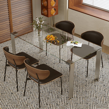 Dining Table SBYCZ005 Modern Tempered Glass Brushed Stainless Steel Legs 66.9"