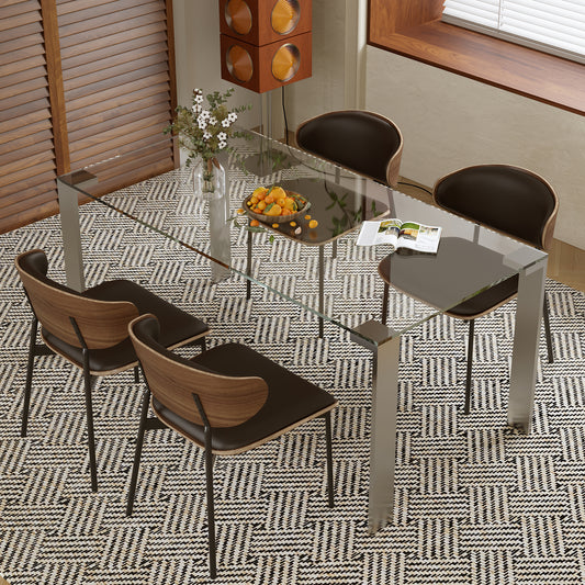 Dining Table SBYCZ005 Modern Tempered Glass Brushed Stainless Steel Legs 66.9"
