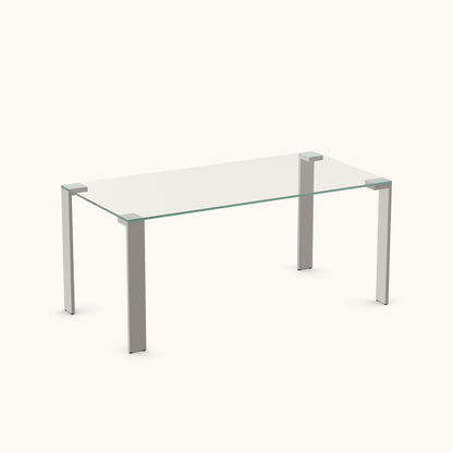 Modern Tempered Glass Dining Table 66.9" with Brushed Stainless Steel Legs
