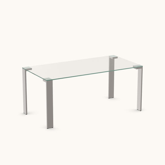 Modern Tempered Glass Dining Table 66.9" with Brushed Stainless Steel Legs