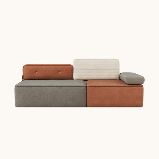 Modern Three-Tone Fabric Sofa 68" with Spring Cushions & Color Block Design