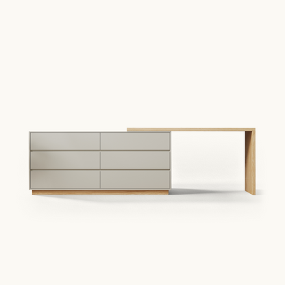Modern Swivel Desk 98.5" with Extendable Tabletop & 6-Drawer Storage