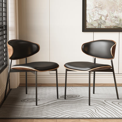 Dining Chair Mid-Century Modern Walnut Wood Upholstered Seat (Set of 2)