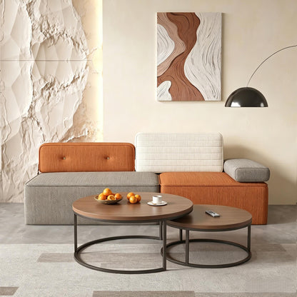 Modern Three-Tone Fabric Sofa 68" with Spring Cushions & Color Block Design