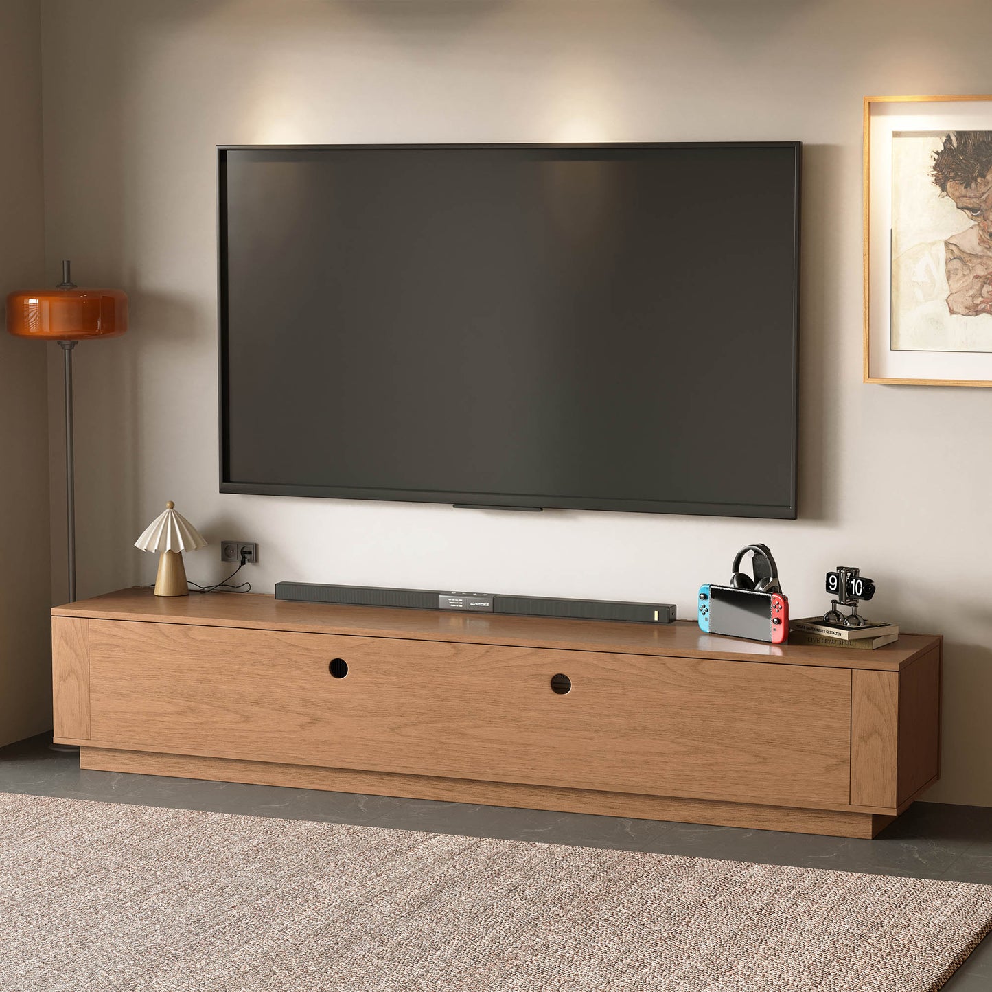 Mid-Century Modern TV Stand 86.61" with Adjustable Shelves & Cable Management
