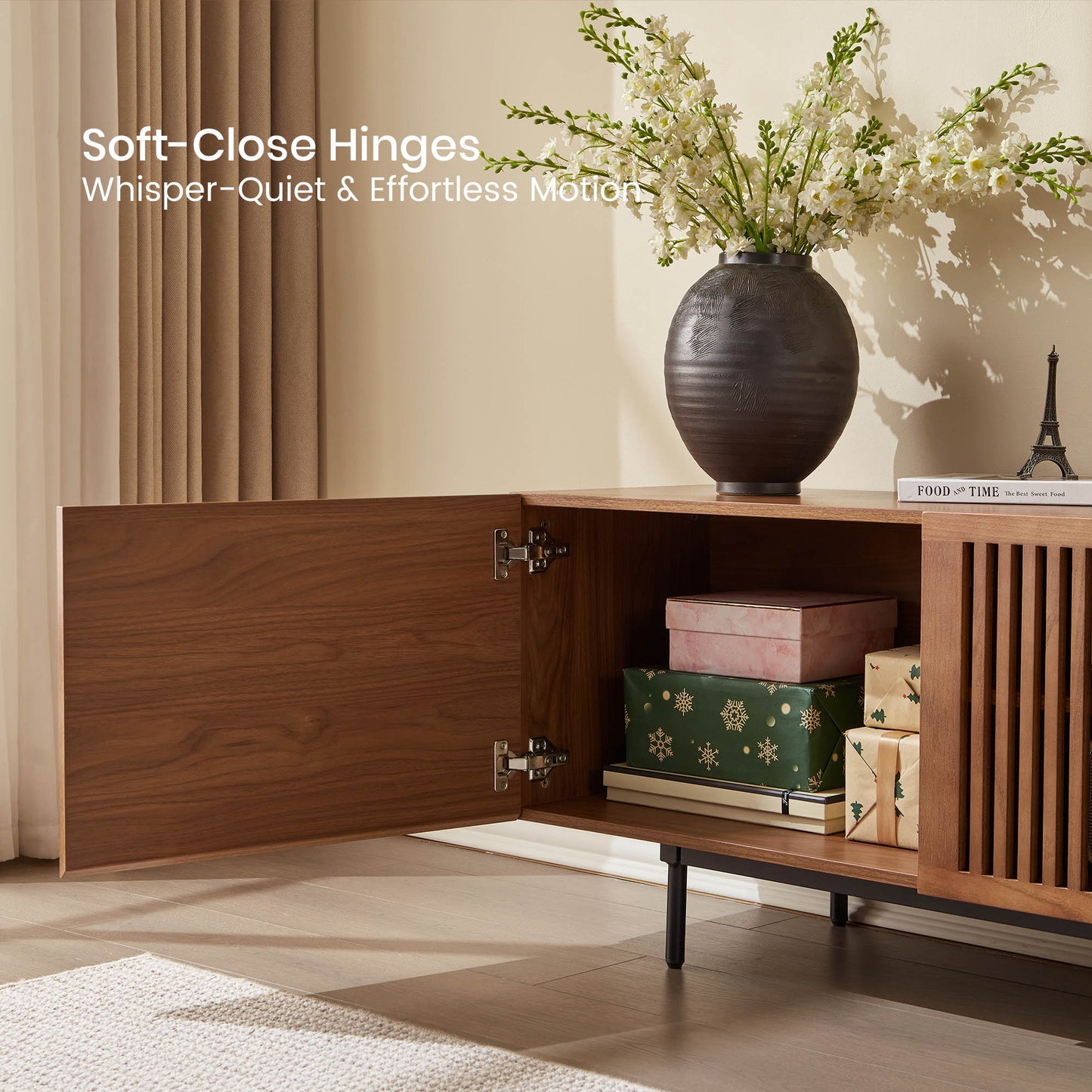 Mid-Century TV Stand with Hidden Storage for 32-100” TVs