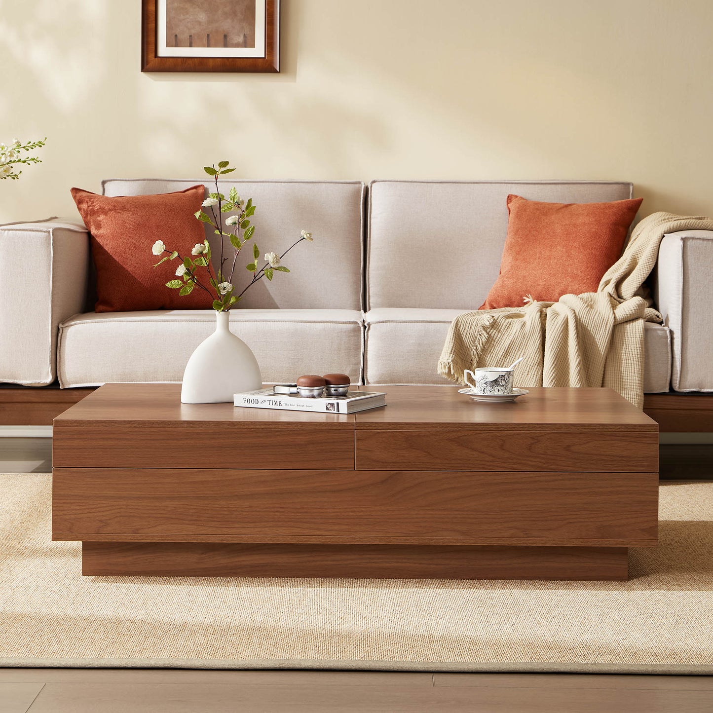Mid-Century Expandable Coffee Table with Storage for Living Rooms