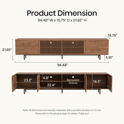 Mid-Century TV Stand with Hidden Storage for 32-100” TVs