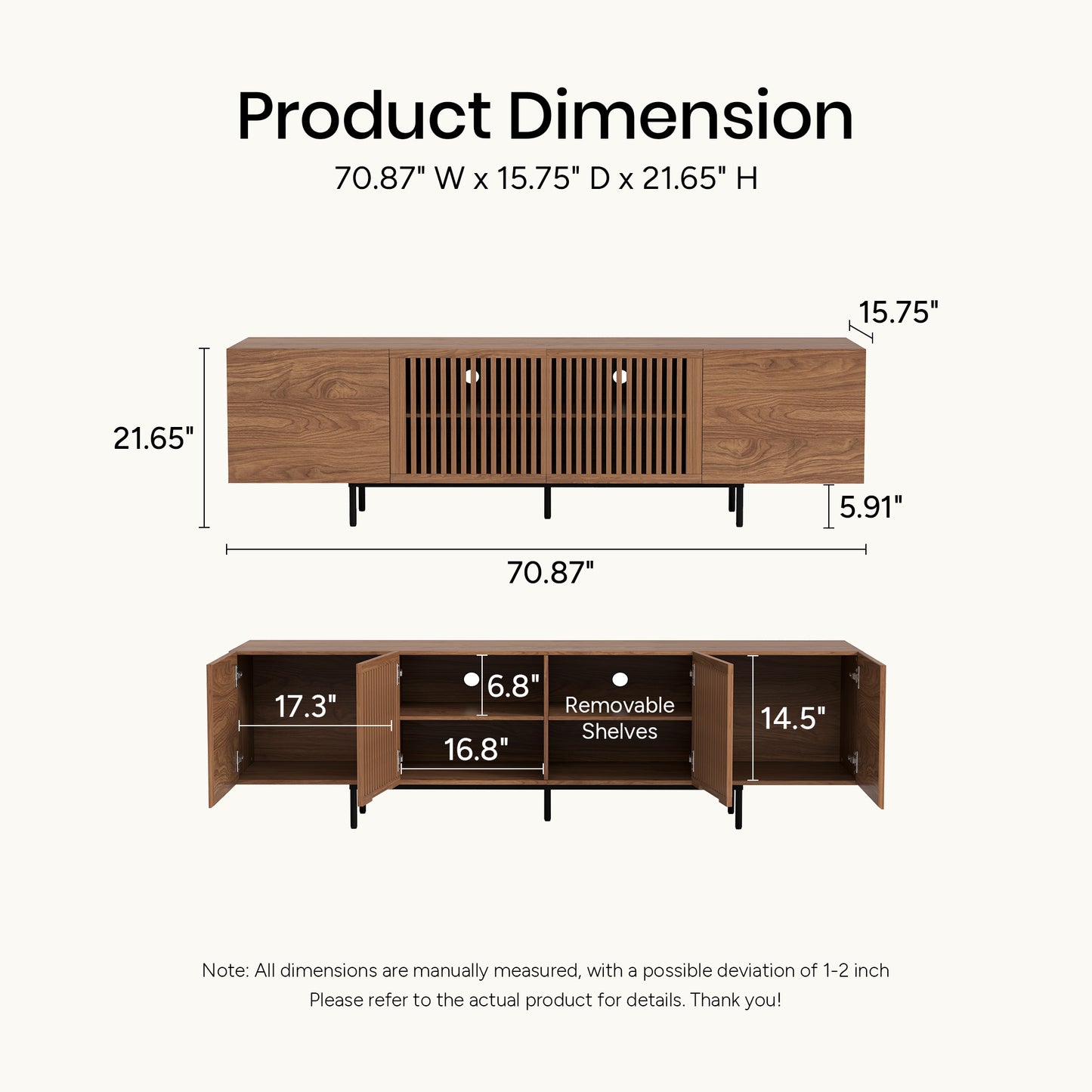 Mid-Century TV Stand with Hidden Storage for 32-100” TVs