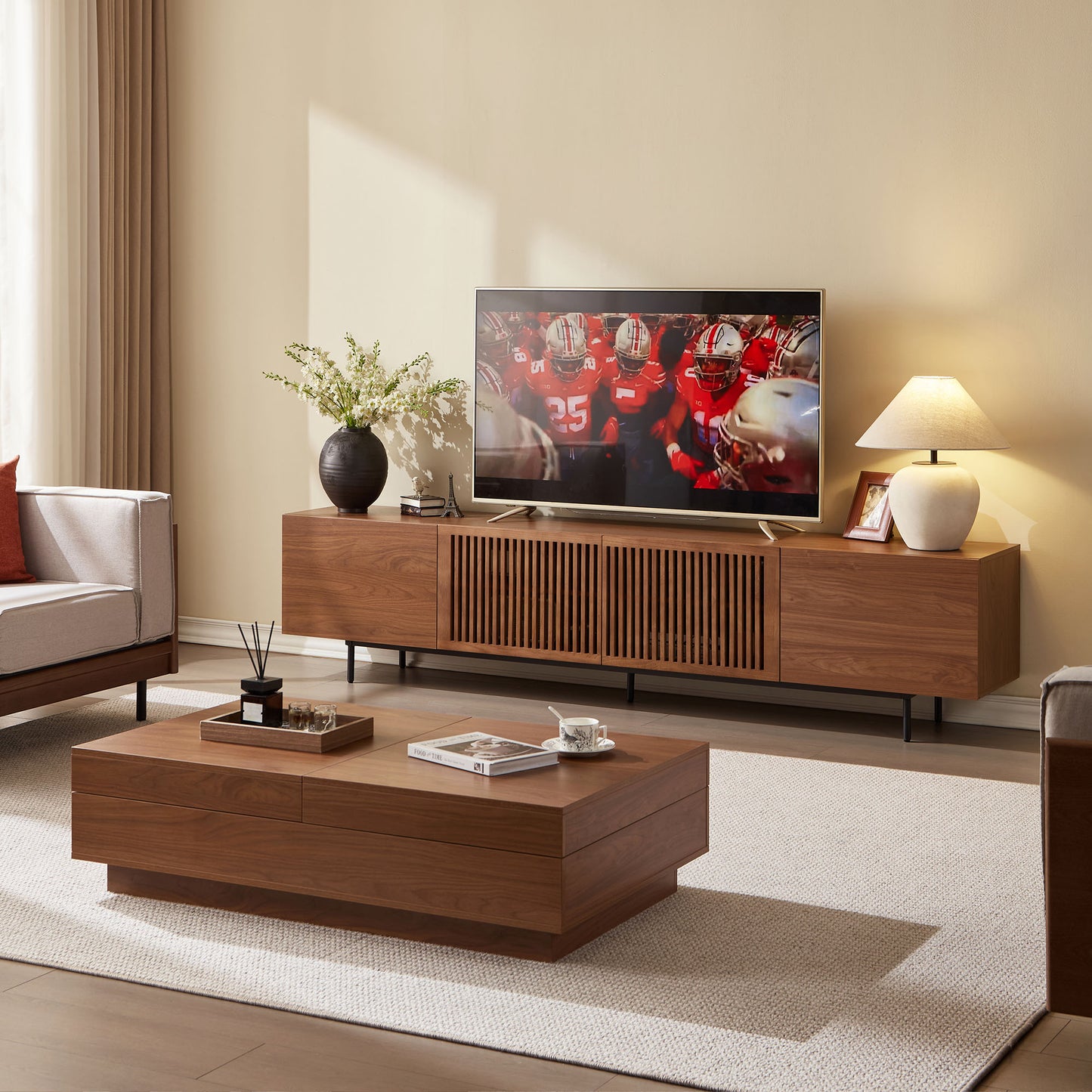 Mid-Century TV Stand with Hidden Storage for 32-100” TVs