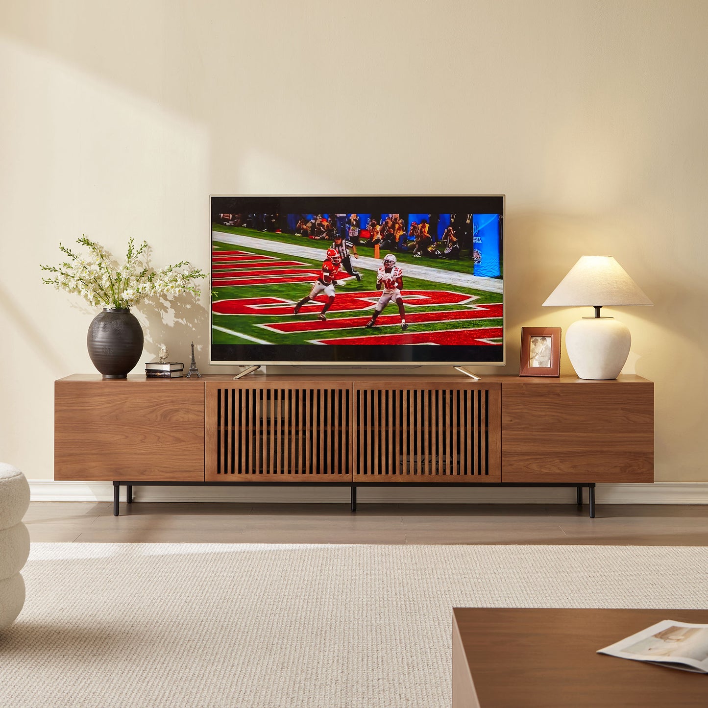 Mid-Century TV Stand with Hidden Storage for 32-85” TVs