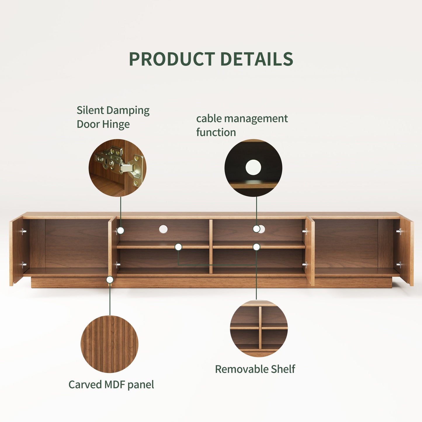 Mid-Century Modern TV Stand 86.61" with Adjustable Shelves & Cable Management