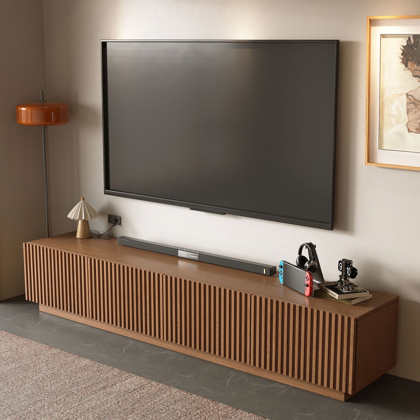 Mid-Century Modern TV Stand 86.61" with Adjustable Shelves & Cable Management