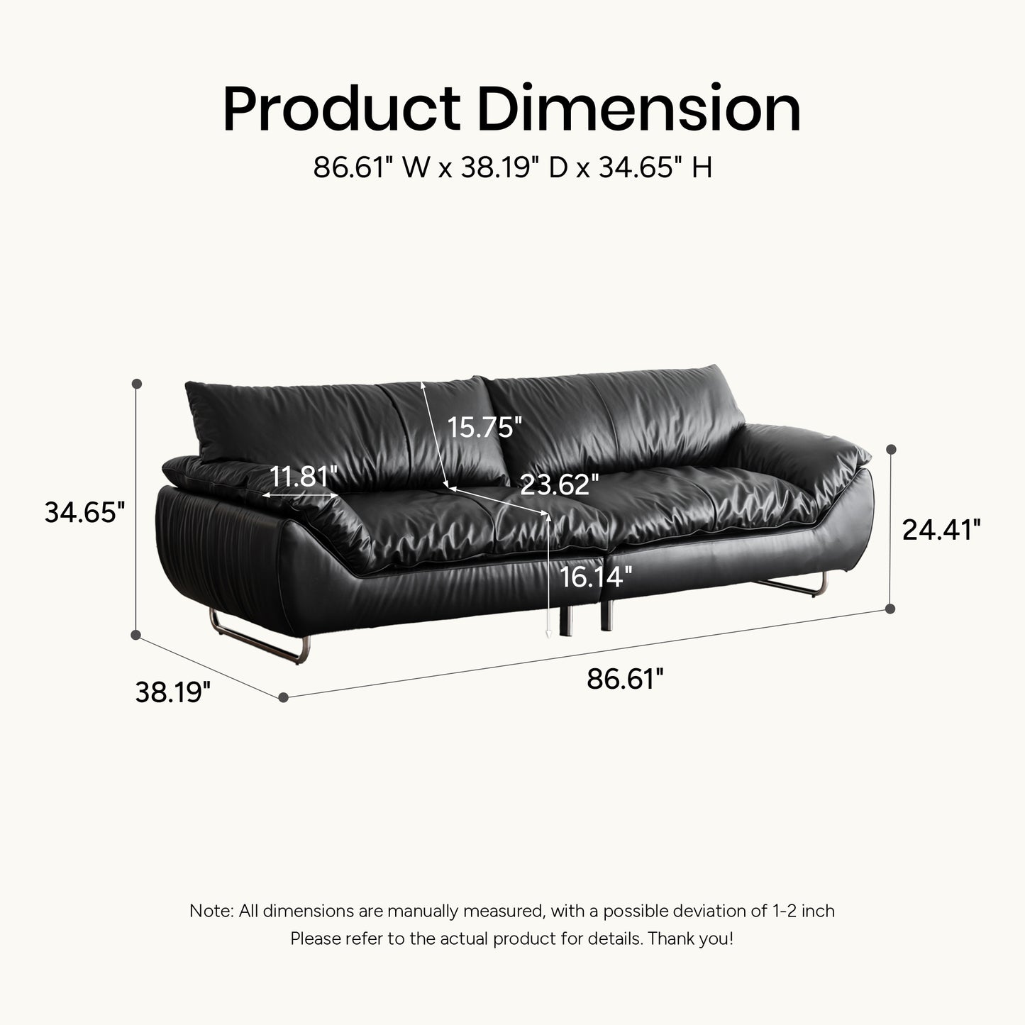 Zane Genuine Leather Sofa (87” / 94” / 102” / 110”)