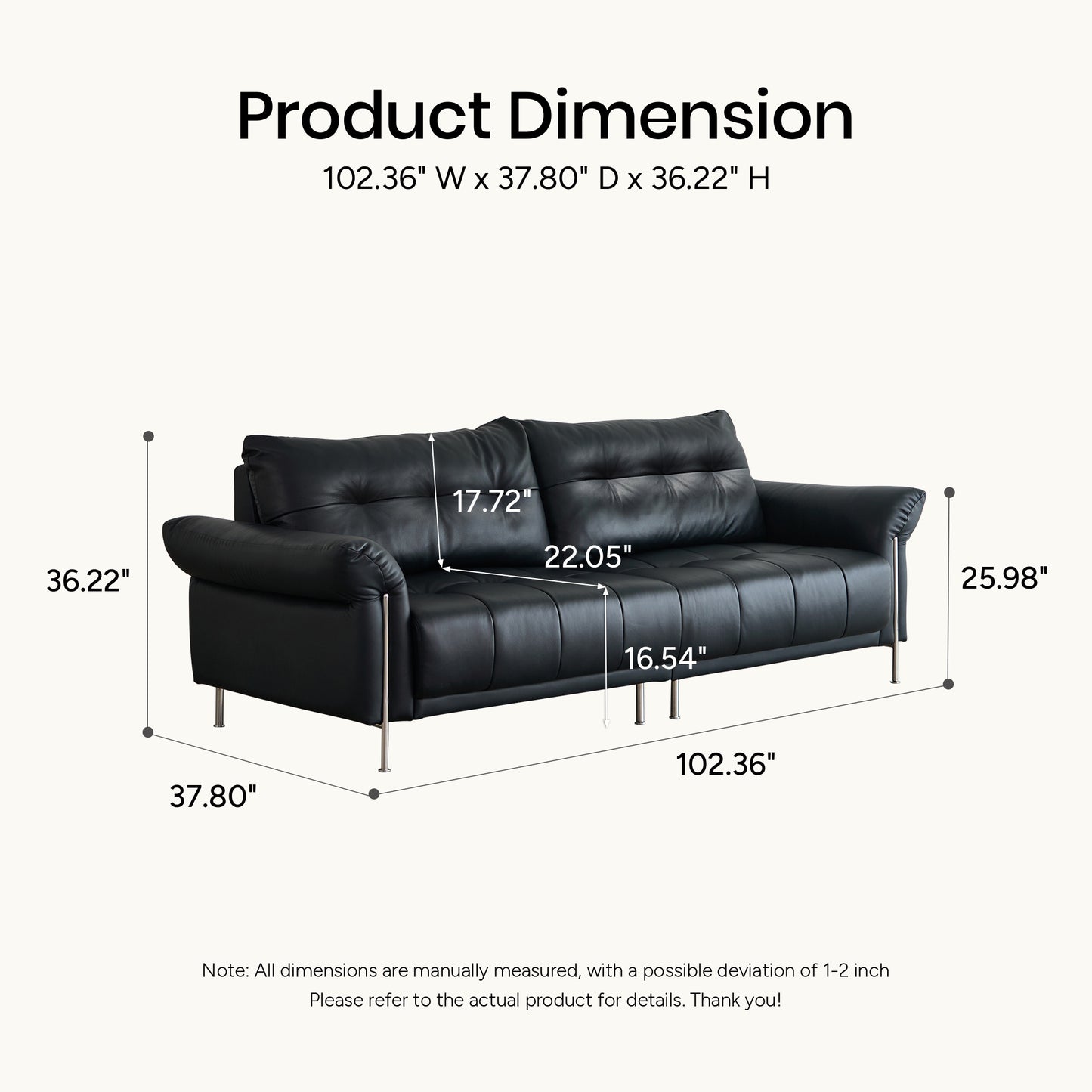 Wing-Style Genuine Leather Sofa (Available in Multiple Sizes)