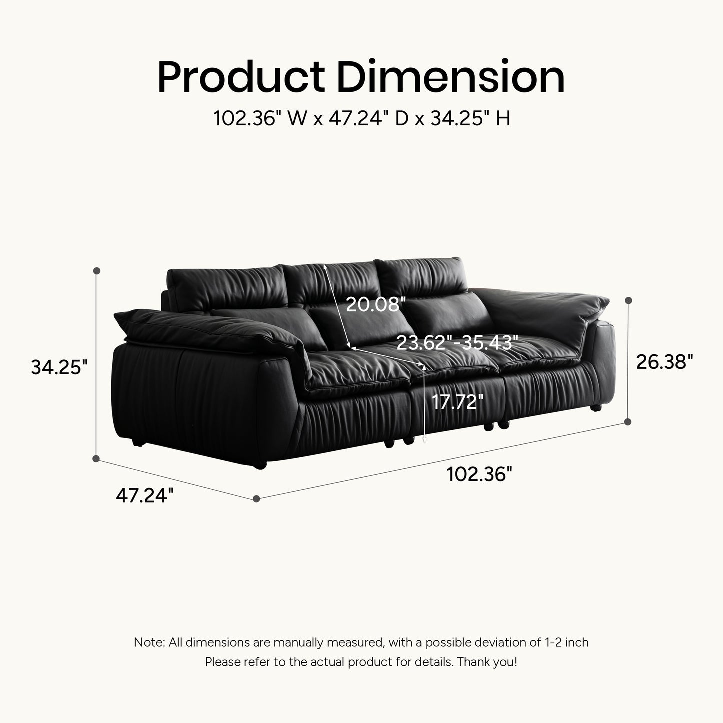 Bailey Genuine Leather Sofa (94” / 102” / 110”)