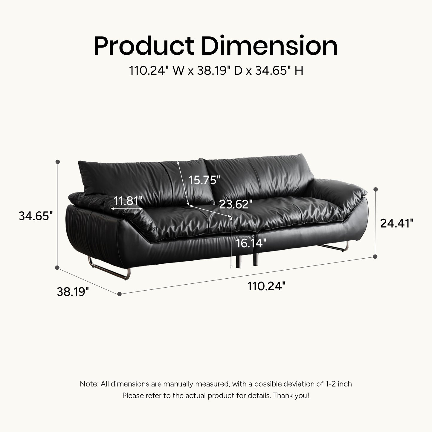 Zane Genuine Leather Sofa (87” / 94” / 102” / 110”)