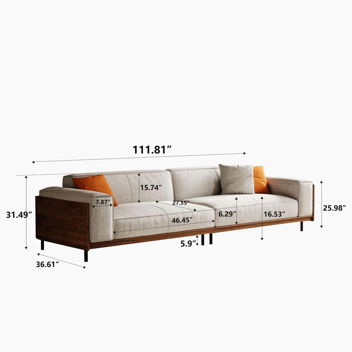 Sofa YSSF2020 Mid-Century Modern Solid Wood Frame 111.81"