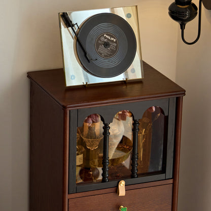 Gael Vintage Tall Storage Cabinet with Glass Display and Drawers