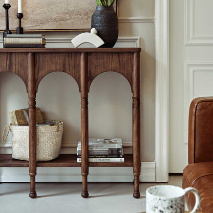 Semo Vintage Arch Console Table, Mid-Century Entryway Table with Shelf