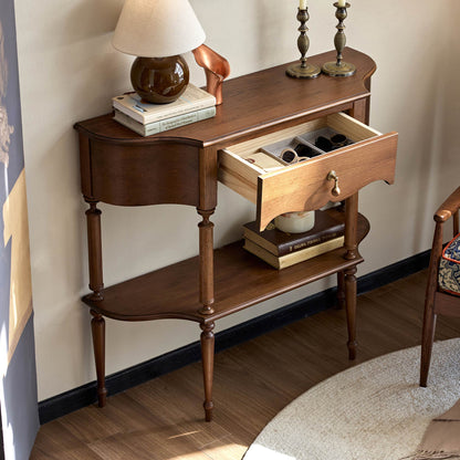 Gael Vintage Entryway Console Table with Drawer & Shelf, Black Mid-Century Hallway Table
