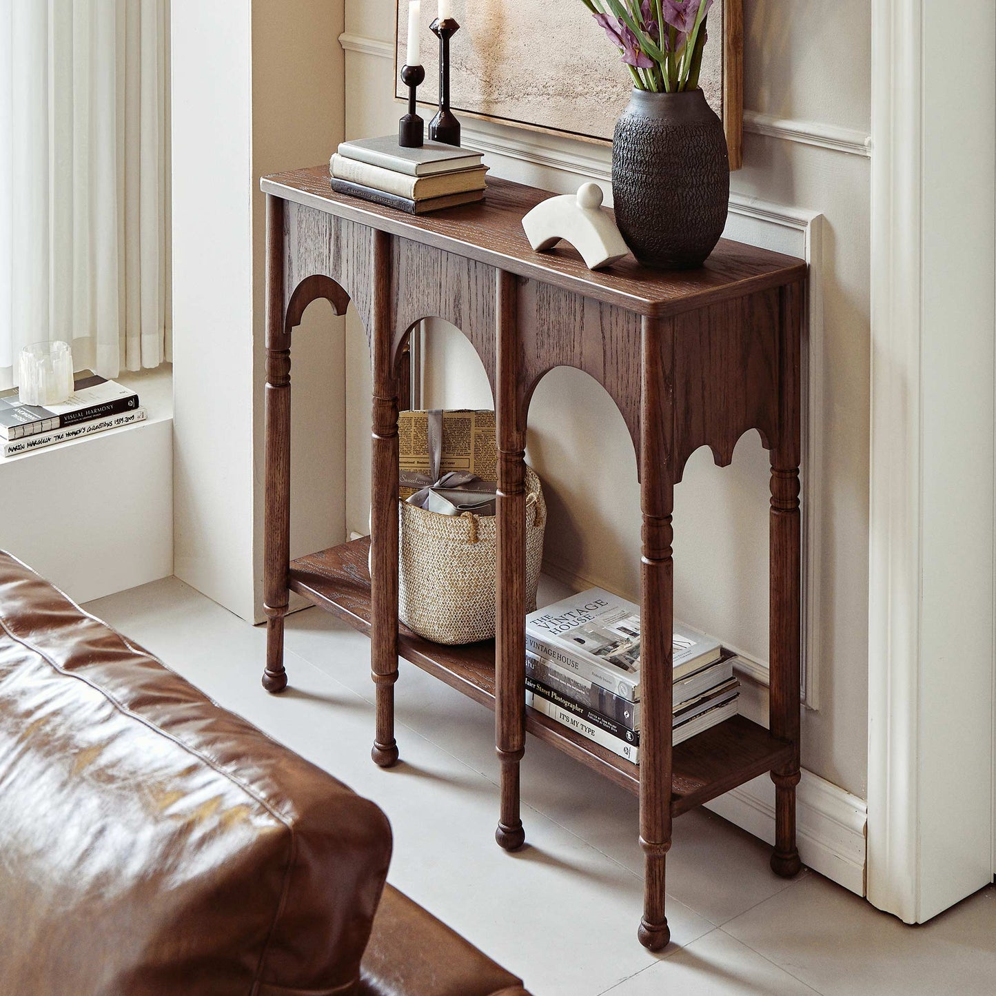 Semo Vintage Arch Console Table, Mid-Century Entryway Table with Shelf