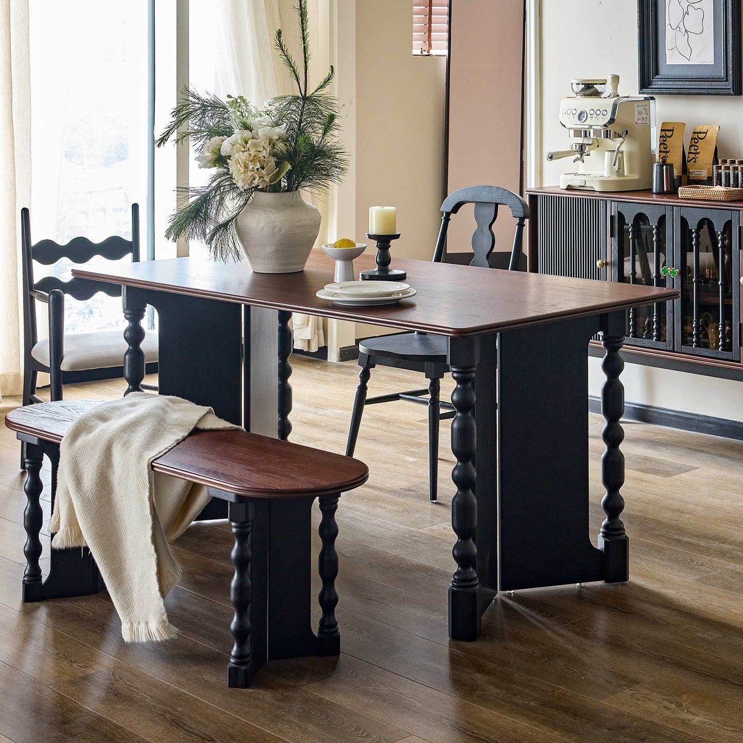 Vintage Rectangular Dining Table with Bobbin Legs | Briar Collection