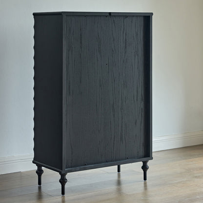 Gael Vintage Glass Display Cabinet with Drawers, Mid-Century Walnut Storage Cabinet