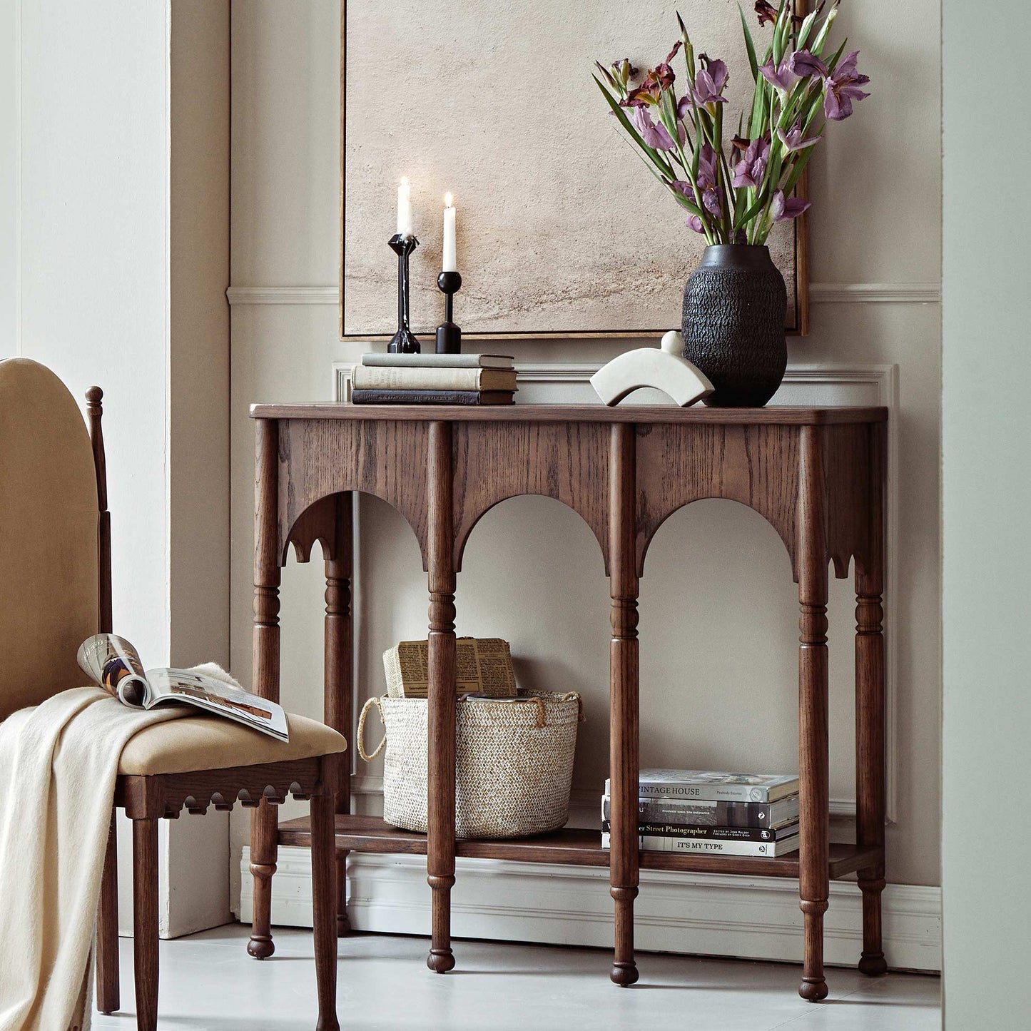 Semo Vintage Arch Console Table, Mid-Century Entryway Table with Shelf
