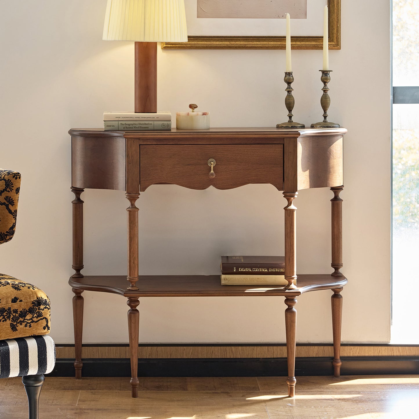 Gael Vintage Entryway Console Table with Drawer & Shelf, Black Mid-Century Hallway Table