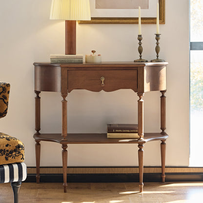 Gael Vintage Entryway Console Table with Drawer & Shelf, Black Mid-Century Hallway Table