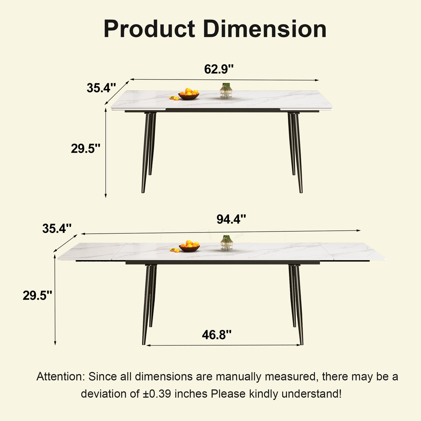 Modern Extendable Dining Table with Sintered Stone Top for 6-10 People