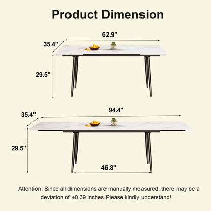 Modern Extendable Dining Table with Sintered Stone Top for 6-10 People
