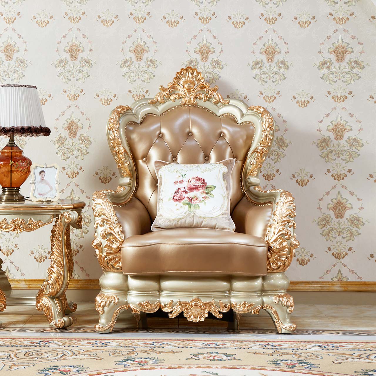 Versailles Imperial Luxury Tufted Leather Sofa Set | Hand-Carved European Classic Sofa Collection