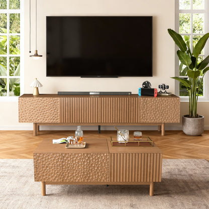 TV Stand GPJTV0724 Mid-Century Modern Adjustable Shelves Cable Management 86.6"