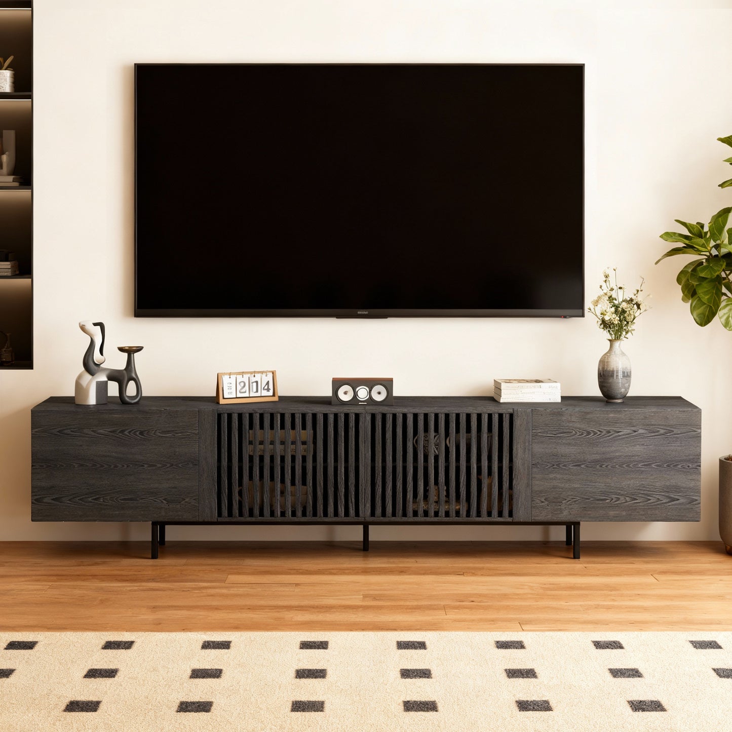 TV Stand YSTVB Mid-Century Modern Cable Management 4-Door 94.48"