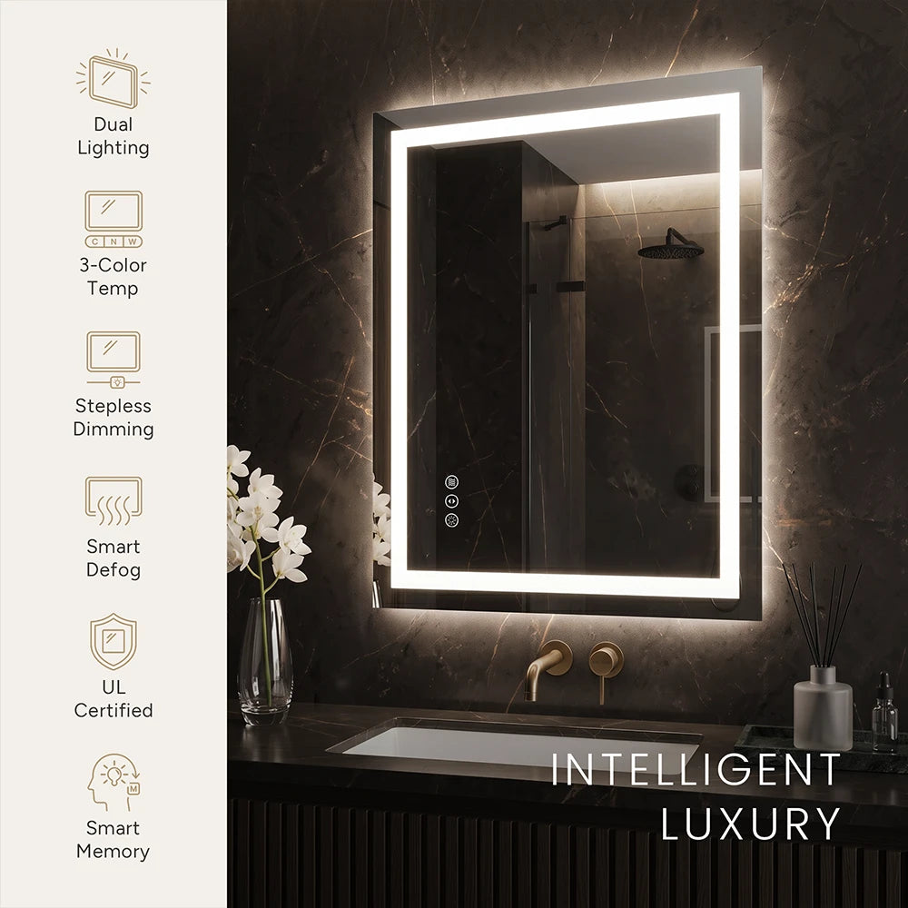 LED Bathroom Mirror with Anti-Fog, Front & Back Lighting